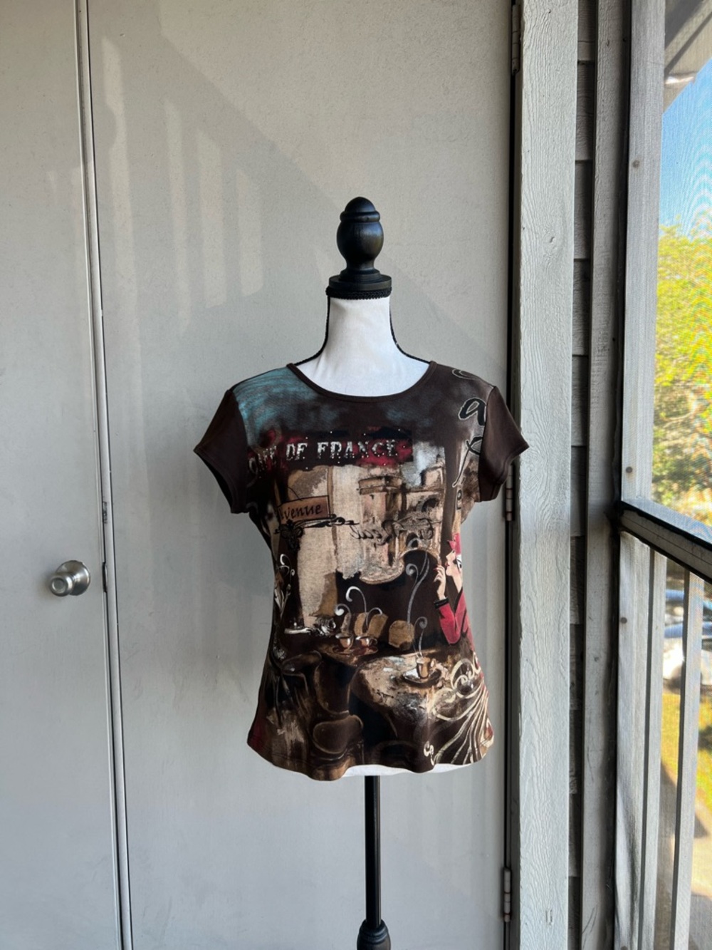 Y2K Blue Canyon Brown Graphic Short Sleeve Top Baby Tee - Picture 8 of 10
